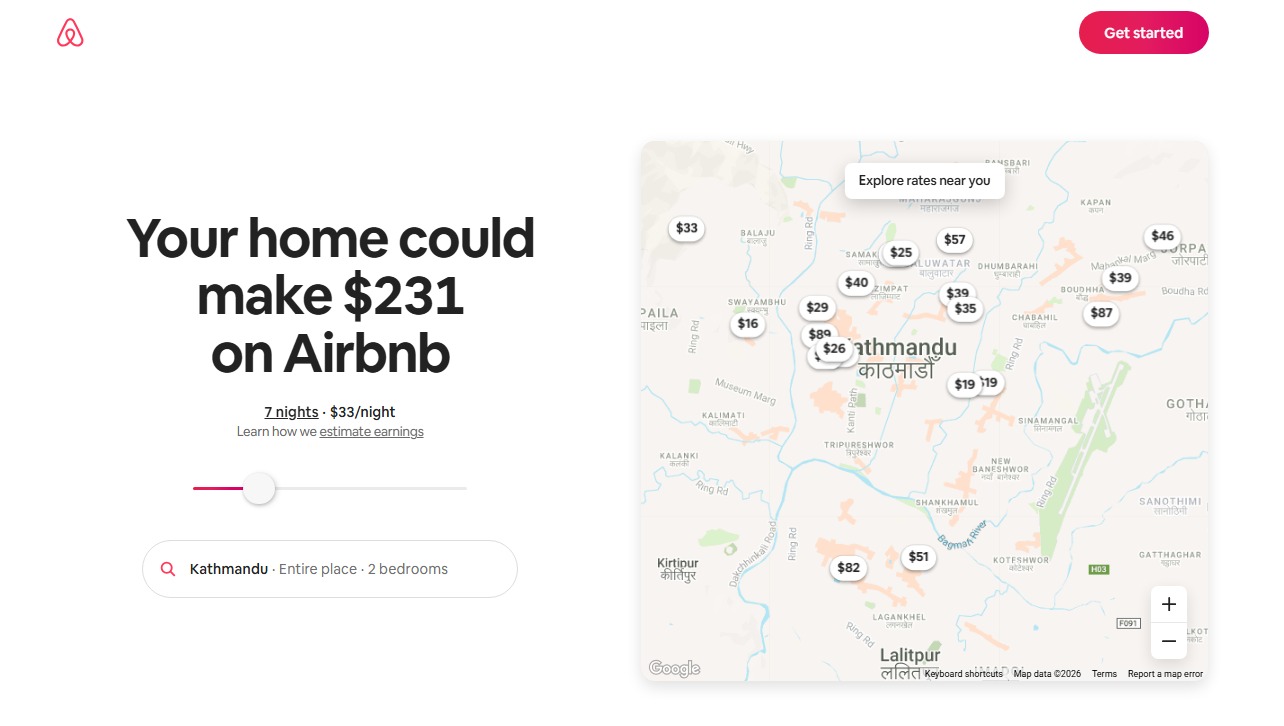 landing page example of airbnb